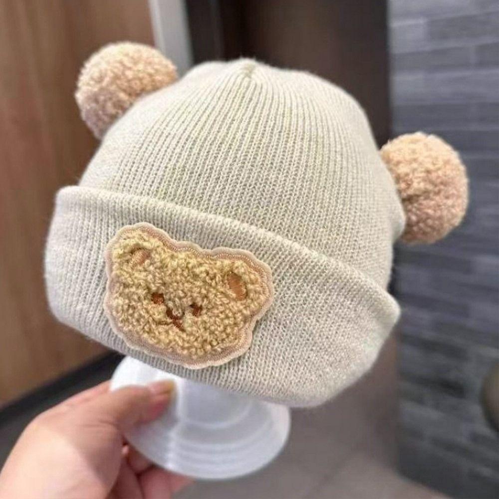 0-3 Lata Jednolity Kolor Dziecięca Czapka Dzianinowa z Pluszowym Pomponem Zimowa Wiatroodporna Czapka Chłopięca Dziewczęca