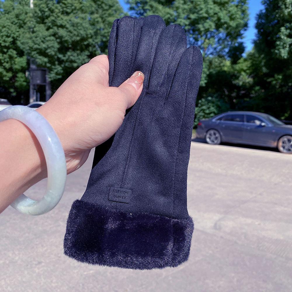 New gloves women's autumn and winter touch screen fleece warm suede gloves cycling winter thickened cold gloves