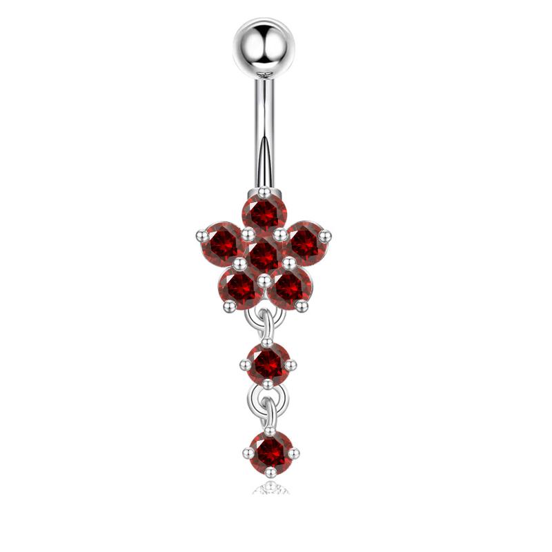 Navel Ring Western Style Red Zircon Studded Sexy Minimalist 1Pcs Body Piercing Jewelry for Beach Party Daily Wear
