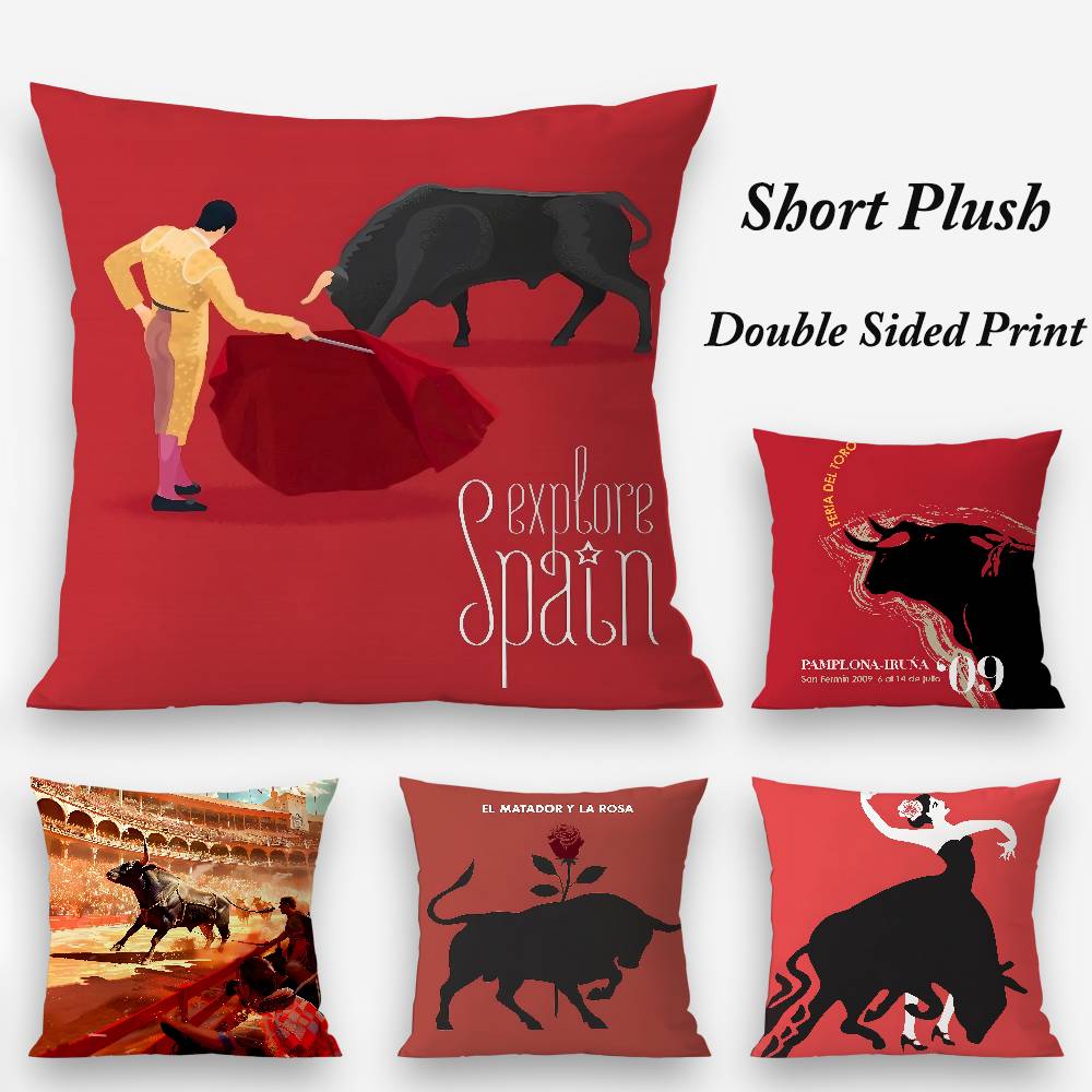 Spanisches Stierrennen Kissenbezug Plüschstoff Weich Beidseitiger Druck Sofakissenbezug Dekokissenbezüge