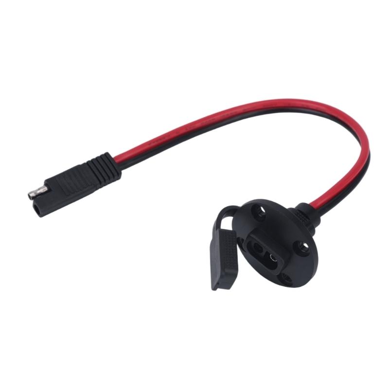 SAE Panel Mount Power Socket Lead 12 AWG, 2-Pack 30 Cm Cable with Protective Cap and Countersunk Base for Solar Battery Connection