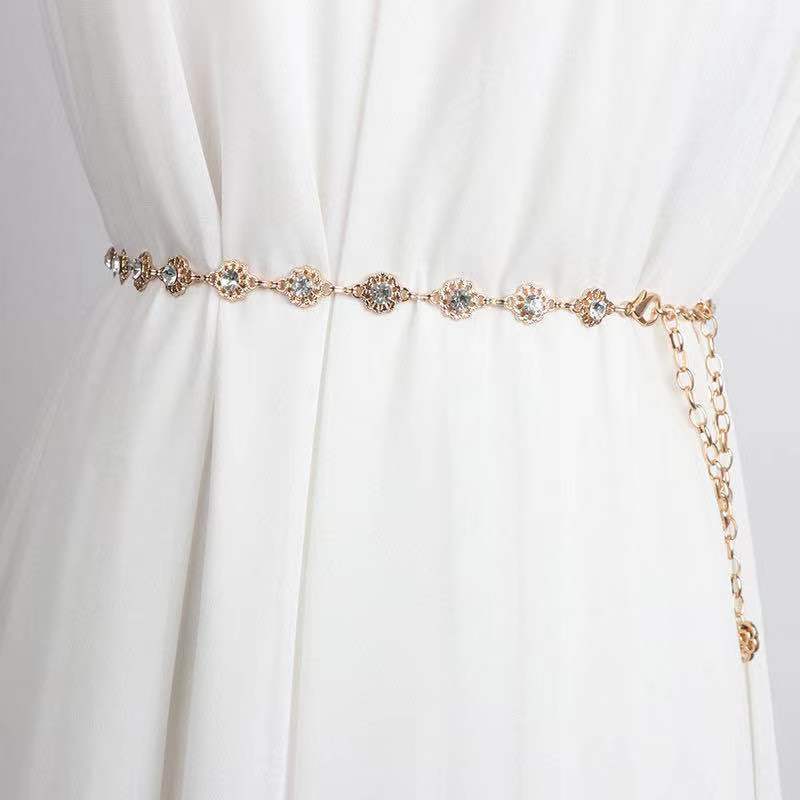 Xiaoxiang Fengshui Rhinestone Waist Chain Accessories Women's Decoration Silver Metal Chain Trendy Belt Diamond Dress Sweater Chain