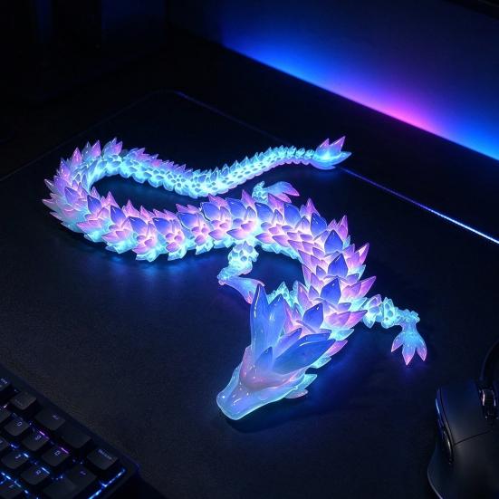 Flexible Dragon Figure for Desk Decor 3D Printed Glow in the Dark Fidget Toy, Articulated Non-toxic Plastic Toy Desktop Ornament Kids and Adults,