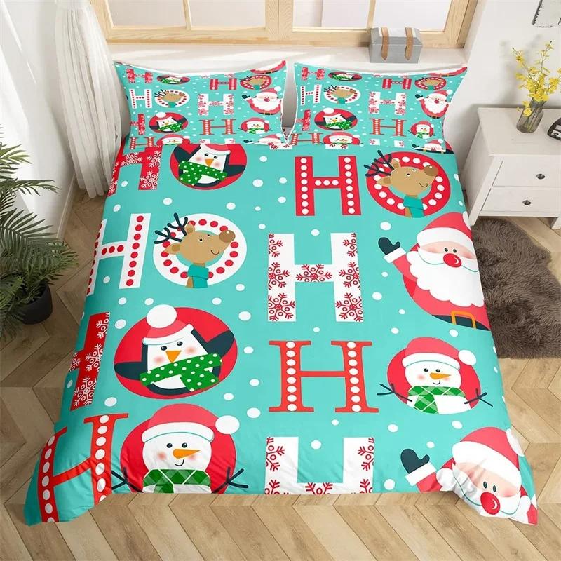 Christmas Theme Duvet Cover Set Single King Queen Twin Cartoon Santa Claus Bedding Set Microfiber Xmas Deer Comforter Cover