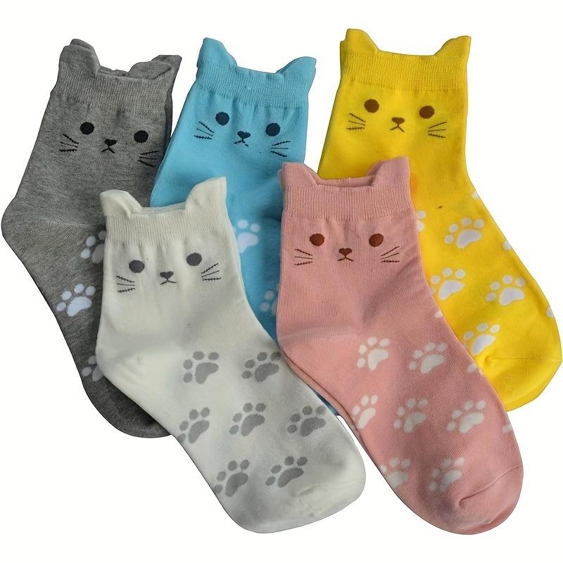 1pair Five Pairs of ' Crew Socks Featuring A Cartoon Cat Design Made From Thick Comfortable and Breathable Material