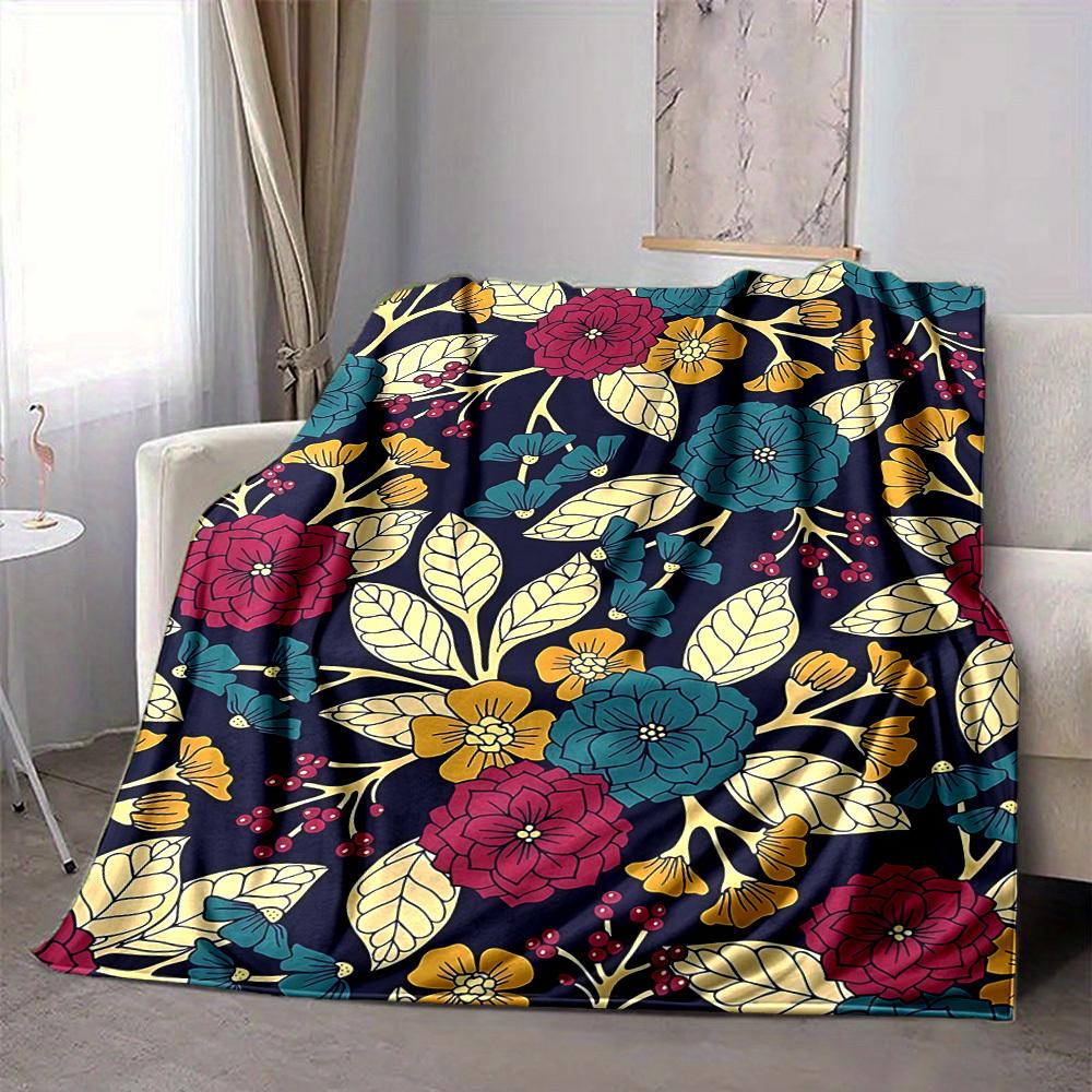 1pc Floral Pattern Blanket, Lightweight Flannel Throw Blanket for Sofa, Bed, Travel, Camping, Living Room, Office, Couch064