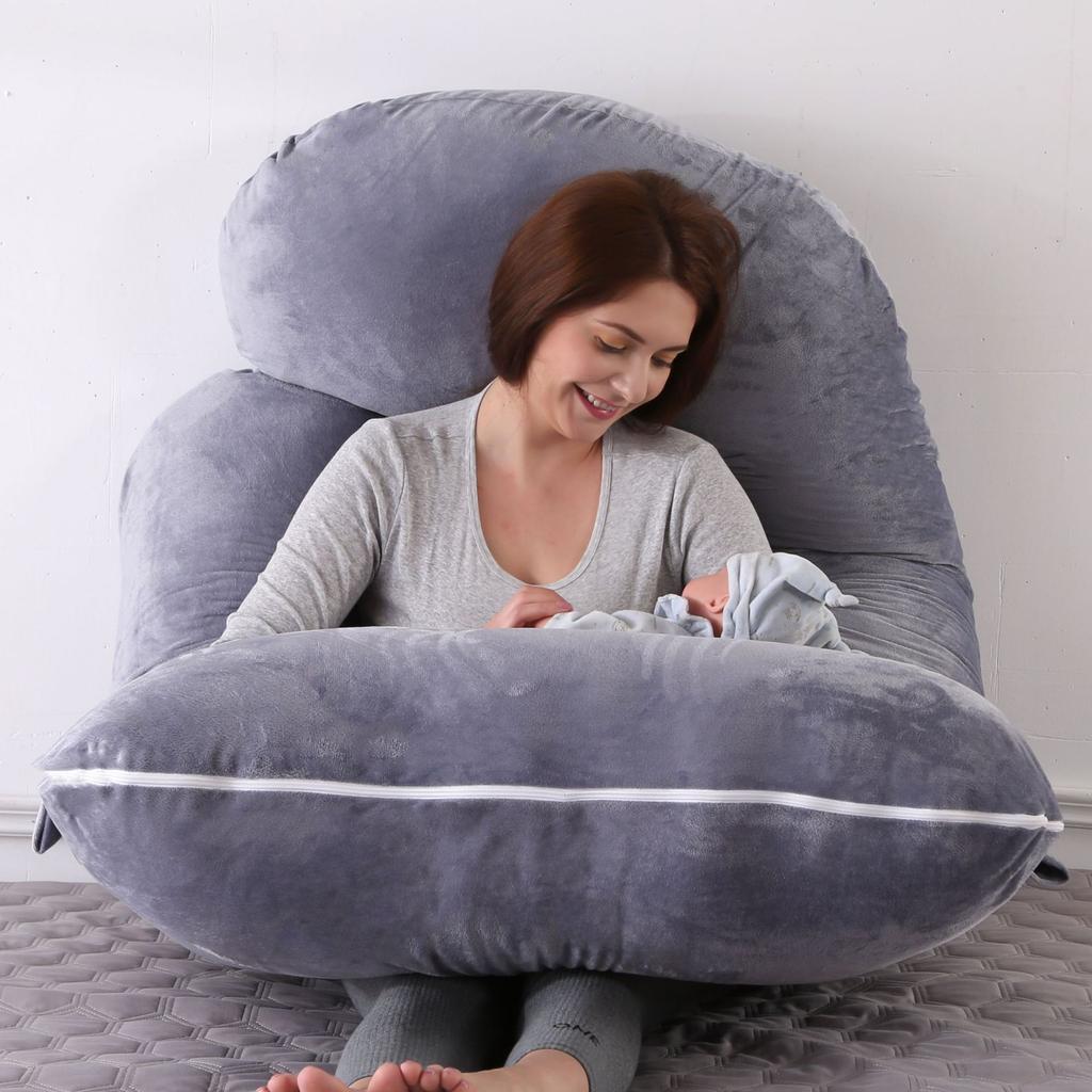 Washable J-Shaped Pregnant Pillow for Side Sleeping - Back & Belly Support Detachable Maternity Body Pillow