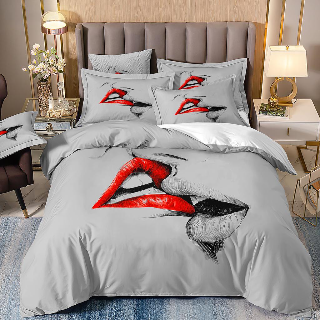 Home Textiles Eyes Eyelashes Mouth 3D Printing Four-Piece Quilt Cover Three-Piece Duvet Cover