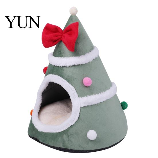 Cozy Winter Pet Bed Christmas Tree Cat Bed, Plush Cave with Removable Cushion, Non-slip Warm Enclosed House Bottom, for Indoor Cats Kittens