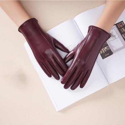 Women's Winter Warm Plus Velvet Thick Fashion Leather Gloves