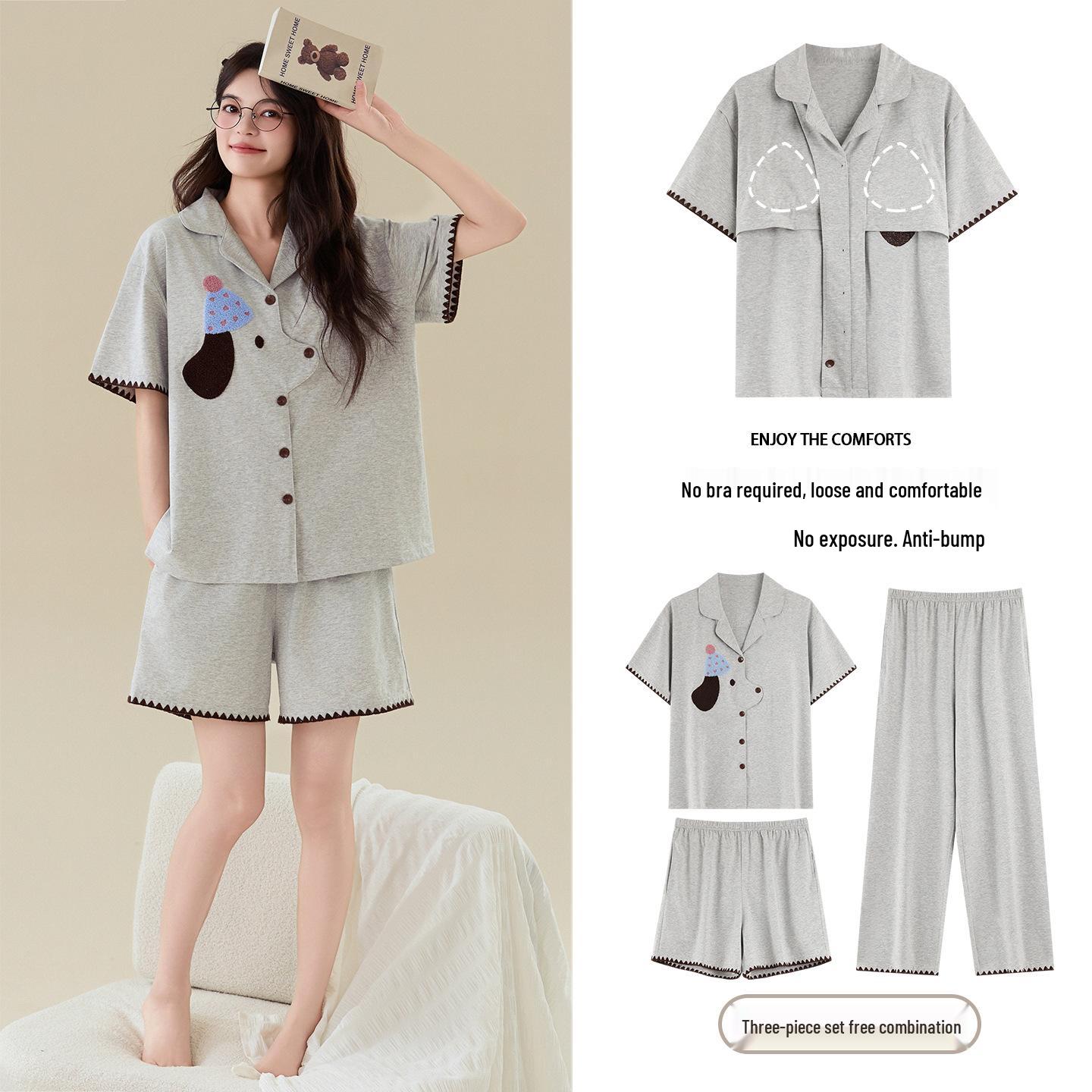 

7A Antibacterial Plus Size Women s 3-Piece Summer Cotton Pajama Set with Chest Pads 4XL suitable for 90-100 kg