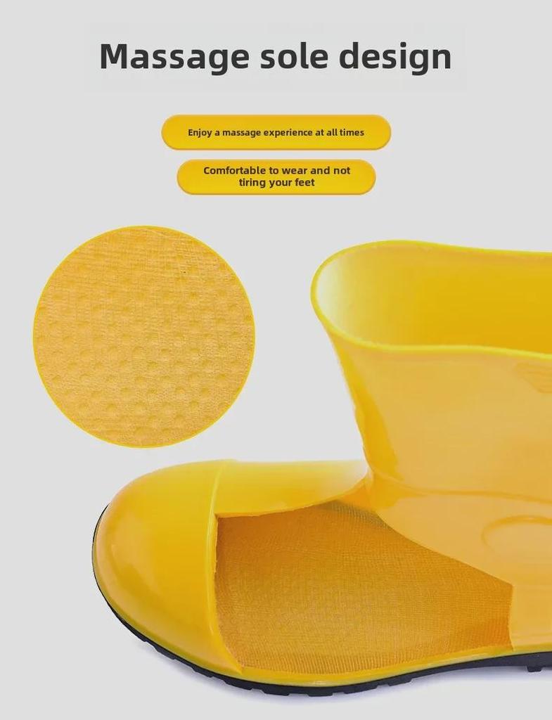 Men's Yellow Rain Boots: Mid To High Tube, Steel Toe, Anti-Smash, Anti-Puncture, Acid and Oil Resistant.