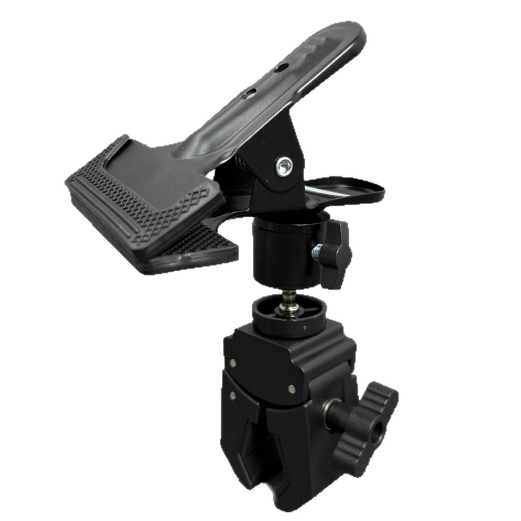 Mobile Streaming Power Bank Holder: 360° Rotation Clip with Metal Ball Head, Tripod Extension, and Strong Clamp.