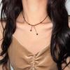 Simple Retro Diamond-shaped Coffee-colored Crystal Beaded Tassel Necklace for Women Temperament Stainless Steel Jewelry Gifts