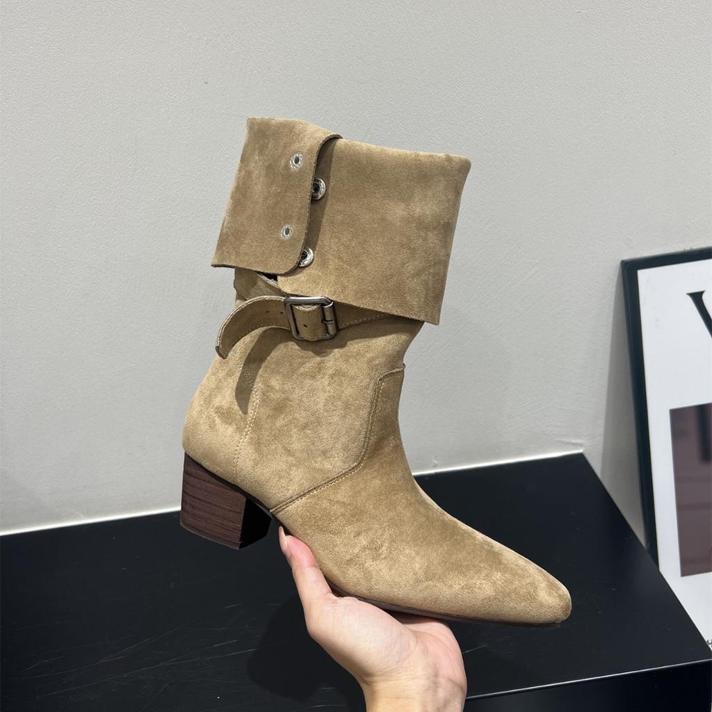 High Heel Suede Pointed Pile Boots Medium Knight Boots Women's Boots 2025 Autumn/Winter Brown Long Skinny Boots