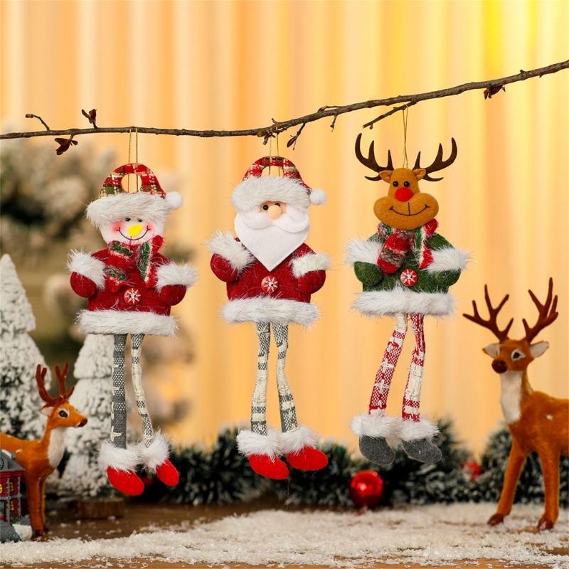 Swingable Doll Christmas Accessories Santa/Snowman/Deer/Bear Figure with Hanging Rope For Indoor Decoration