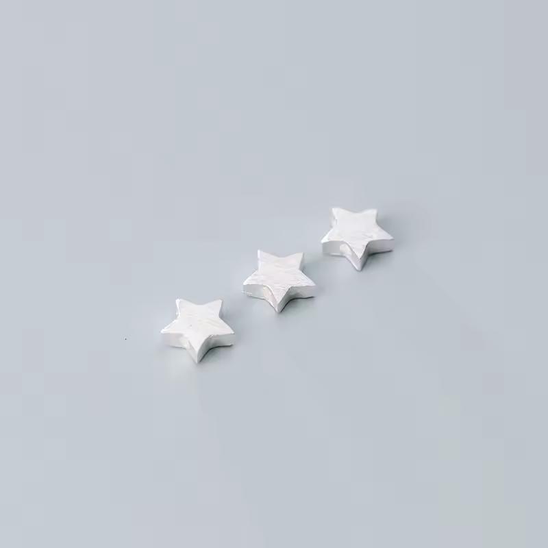 S925 Sterling Silver Plated Gold Satin Star Spacer Bead Handmade DIY for Jewelry Bracelet Making 6.5*7*2.2mm