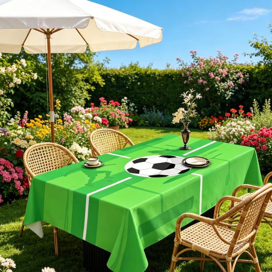 Soccer Tablecloth for Birthday Party Decoration, Soccer Ball Field Rectangle Table Cover for Dining Room, Game Day Sports Party Supplies