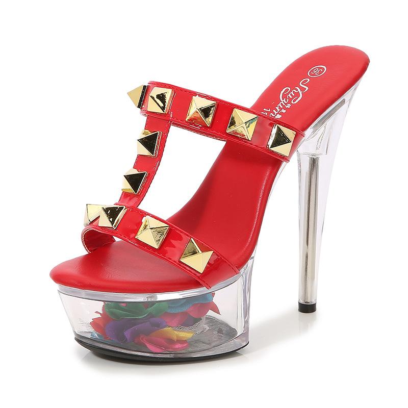 Women's Platform Sandals Gold Rivet Sexy Clear Platform Sandals Crystal Flower Sandals LFD-190-38