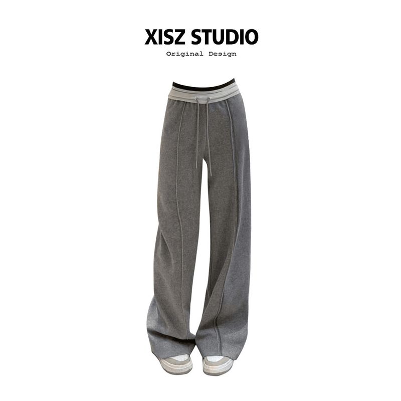 

American-Style Lazy Drape Contrast Color and Versatile Casual Pants Gray [High Quality] S