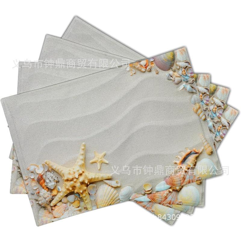 Hot Summer Beach Placemats Starfish Beach Theme Ocean Shell Printing Dust-proof and Heat-insulating Summer Placemats