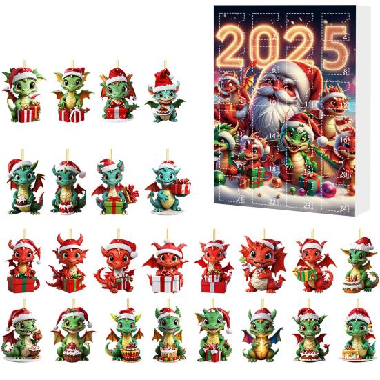 Christmas Dragon Advent Calendar 2025 24 Pcs Acrylic Dragon Pendant Countdown Calendar Holiday Gifts for Kids Adults