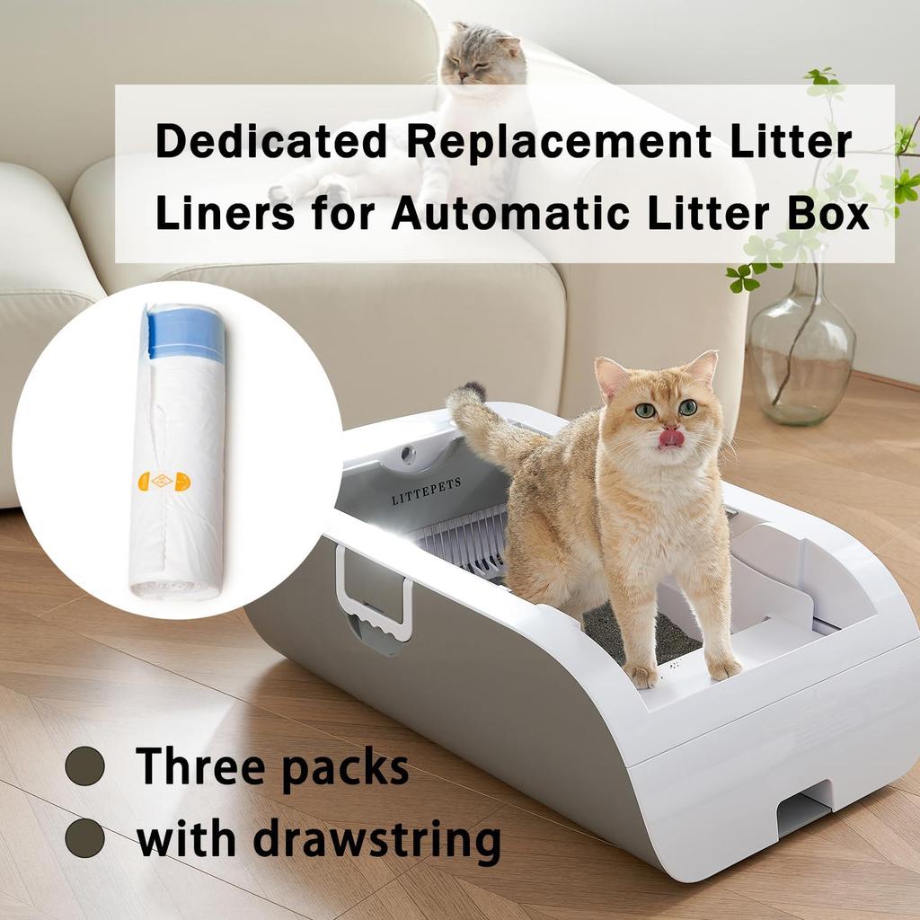 60 Pack Cat Litter Box Liner Bags  4 Rolls  Durable Replacement Waste Drawer Liners for Automatic Cat Litter Box  Gray