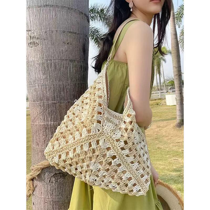 2025 Women's Versatile Straw Beach Bag: Fashionable, Simple, Large Capacity for Seaside Vacations