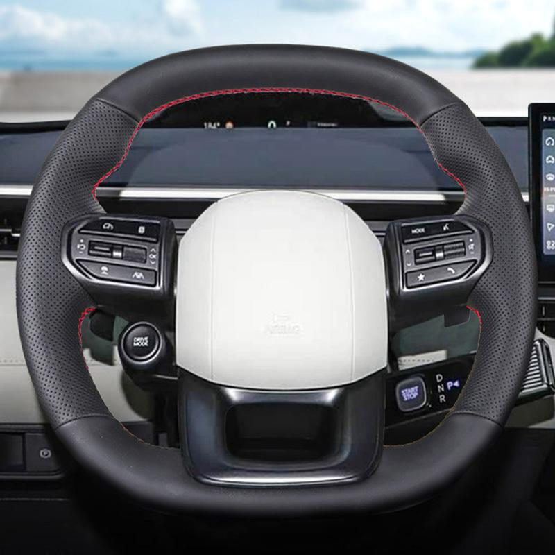 For Hyundai Elexio 2026 DIY Full Coverage Dark Gray Leather Interior Car Steering Wheel Cover