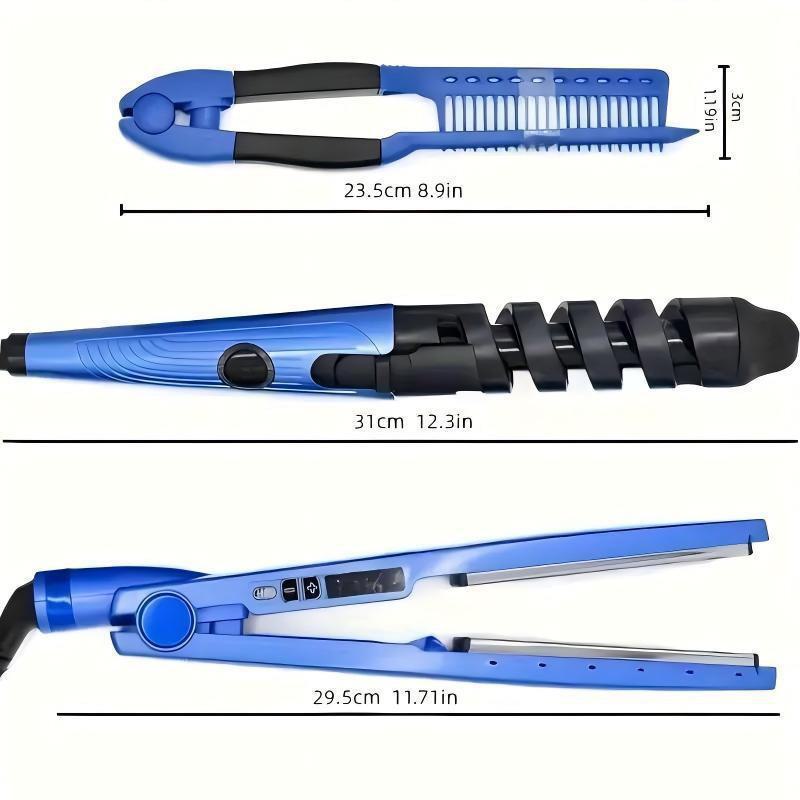 Three-in-One Curling Iron, Hair Straightener, Spiral Curler, and Comb Electric Hair Styling Set