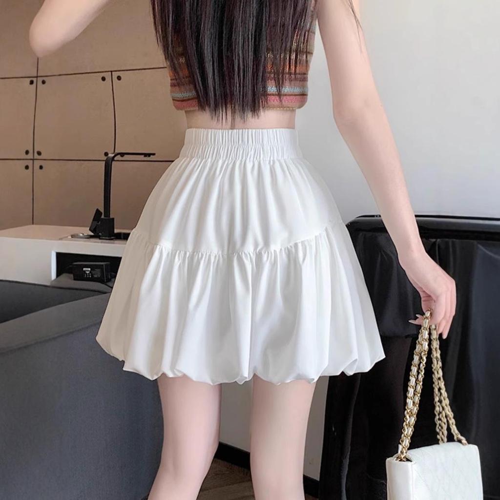 White Floral Bubble Puff Midi Skirt - Women's Summer Short 2025 Edition
