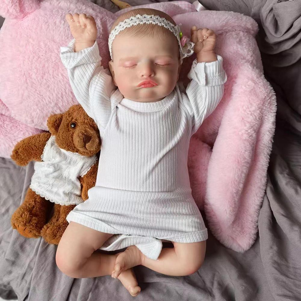 18 Zoll Reborn Babypuppe Silikon Vinyl Stoffkörperpuppe Fertig 3D Bemalte Haut Adern Kunstsammlungspuppe Geschenk Frühes Lernspielzeug