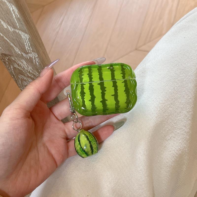 Cute Watermelon-Pattern Wavy Edge Earphone Case with Watermelon Pendant Earphone Case Suitable for AirPods 1 2 3 4 Pro Pro2 Pro3