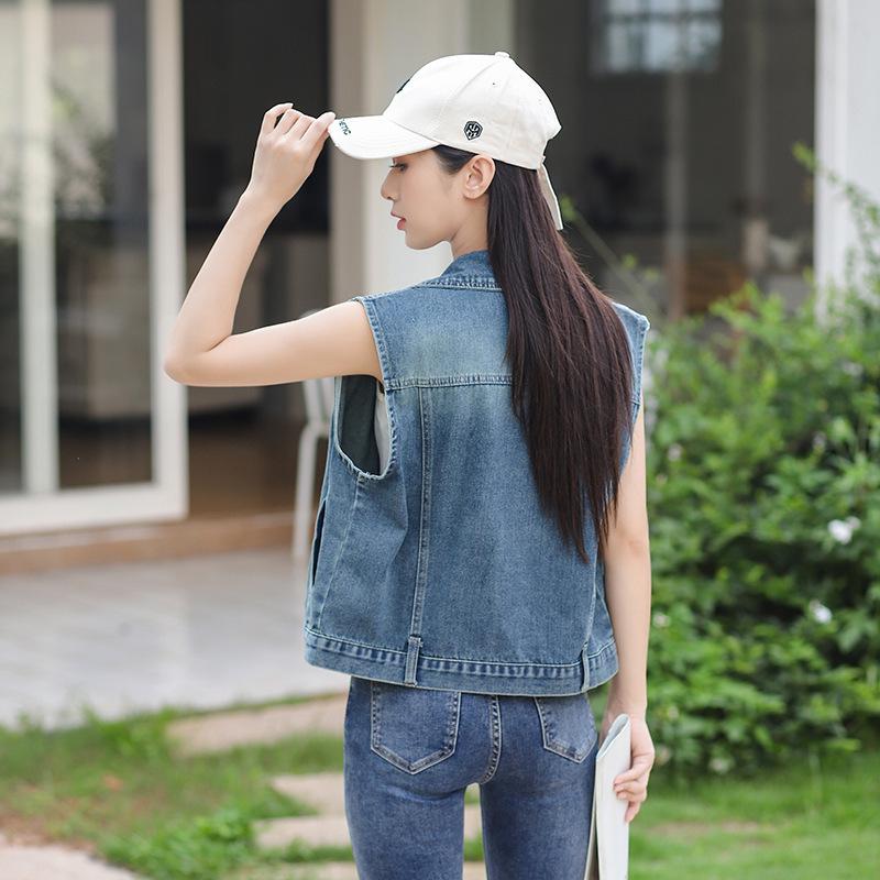 Women's Summer Denim Vest - High-End Design, Casual Sleeveless Outerwear, Short Jacket