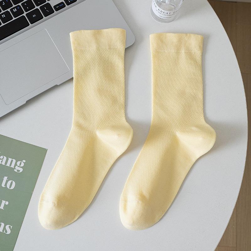 

Женские летние тонкие хлопковые сетчатые дышащие прохладные носки-гольфы 1 pair светло-желтого