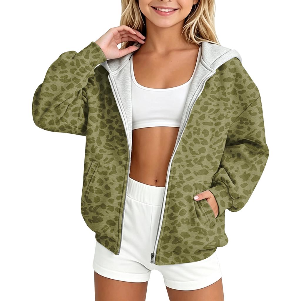 Girls' Leopard Print Hoodie Casual Pullover for Everyday Wear