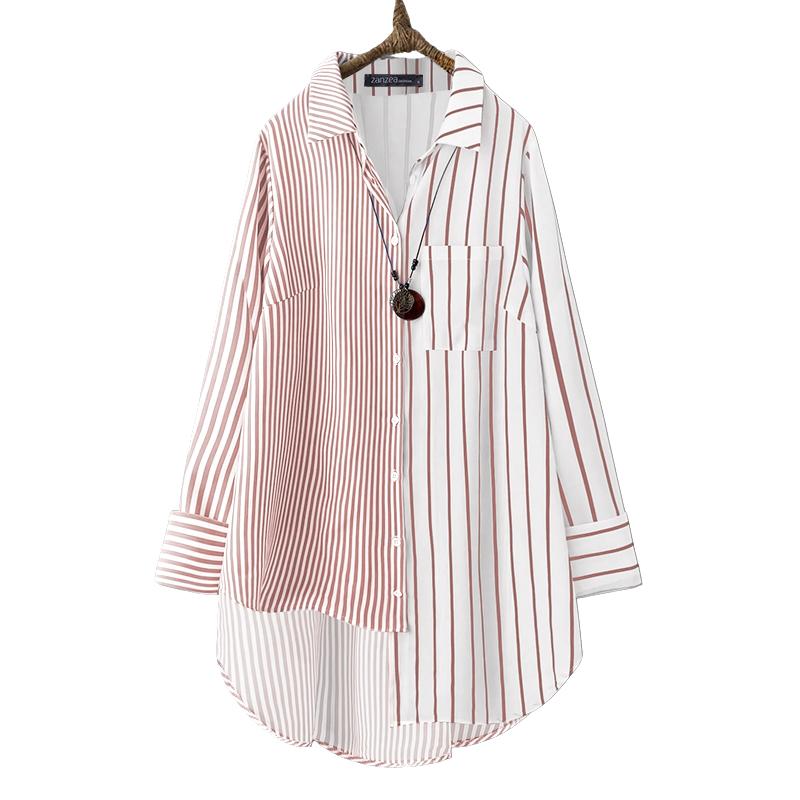 

ZANZEA Женская повседневная блузка с отложным воротником и длинными рукавами в нерегулярную полоску 5XL розовый