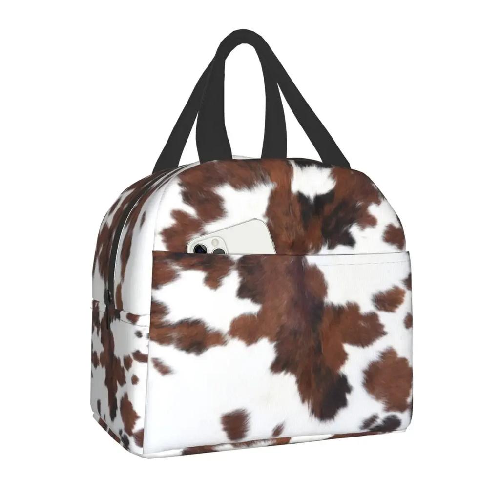Animal Cowhide Texture Cow Print Lunch Bag for School Office Picnic Leakproof Insulated Cooler Thermal Lunch Box Women Children
