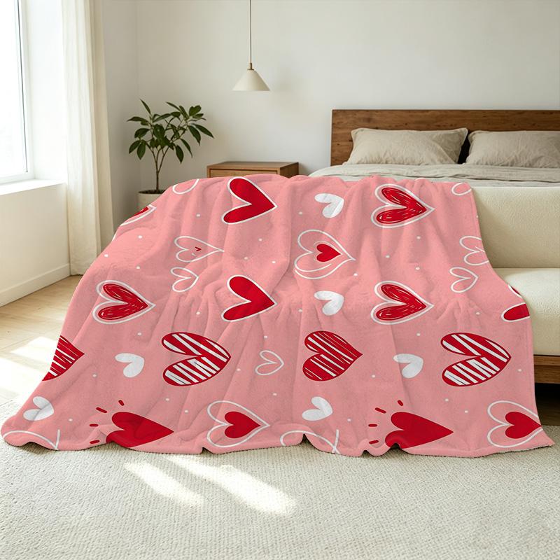 Lightweight Flannel Throw Blanket, Heart Collection Soft Cozy Plush Blanket for Couch, Home, Perfect Valentine's Day Gift