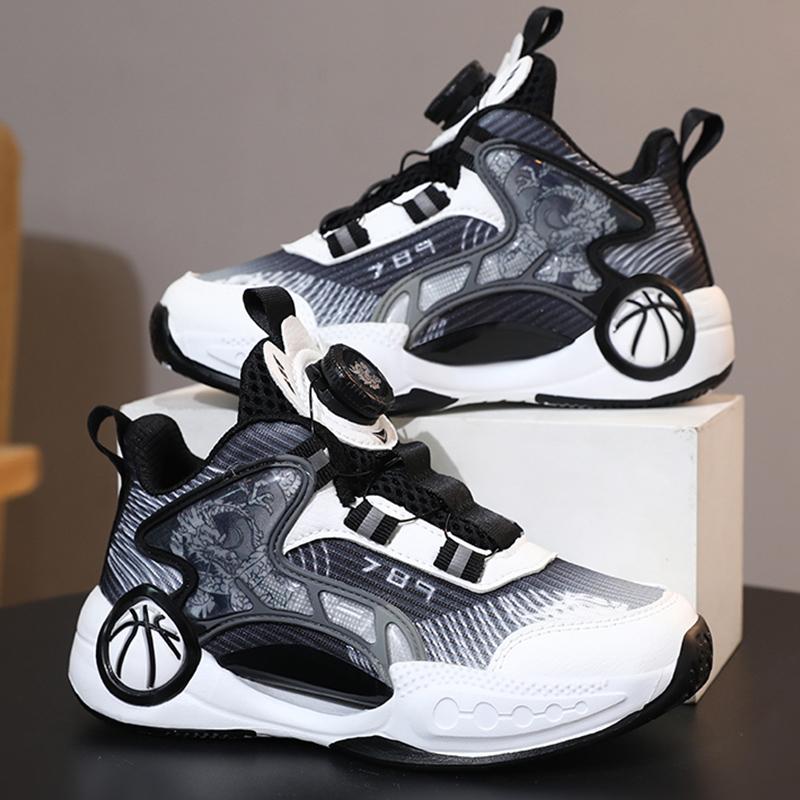 Hot Selling Children's Basketball Shoes High Top Comfortable Sneakers Breathable Rotating Buckle Warm Kids Outdoor Casual Shoes