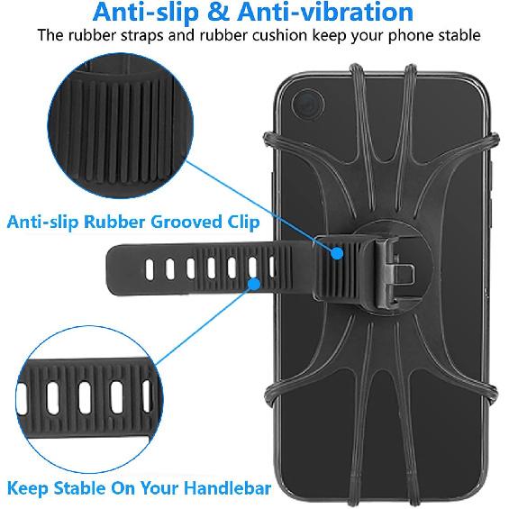 2 Pack Universal Bike Phone Mounts, 360 Rotation Silicone Holders For IPhone And Samsung, Compatible With 4.7-6.8 Inches Phones, Easy Tallation