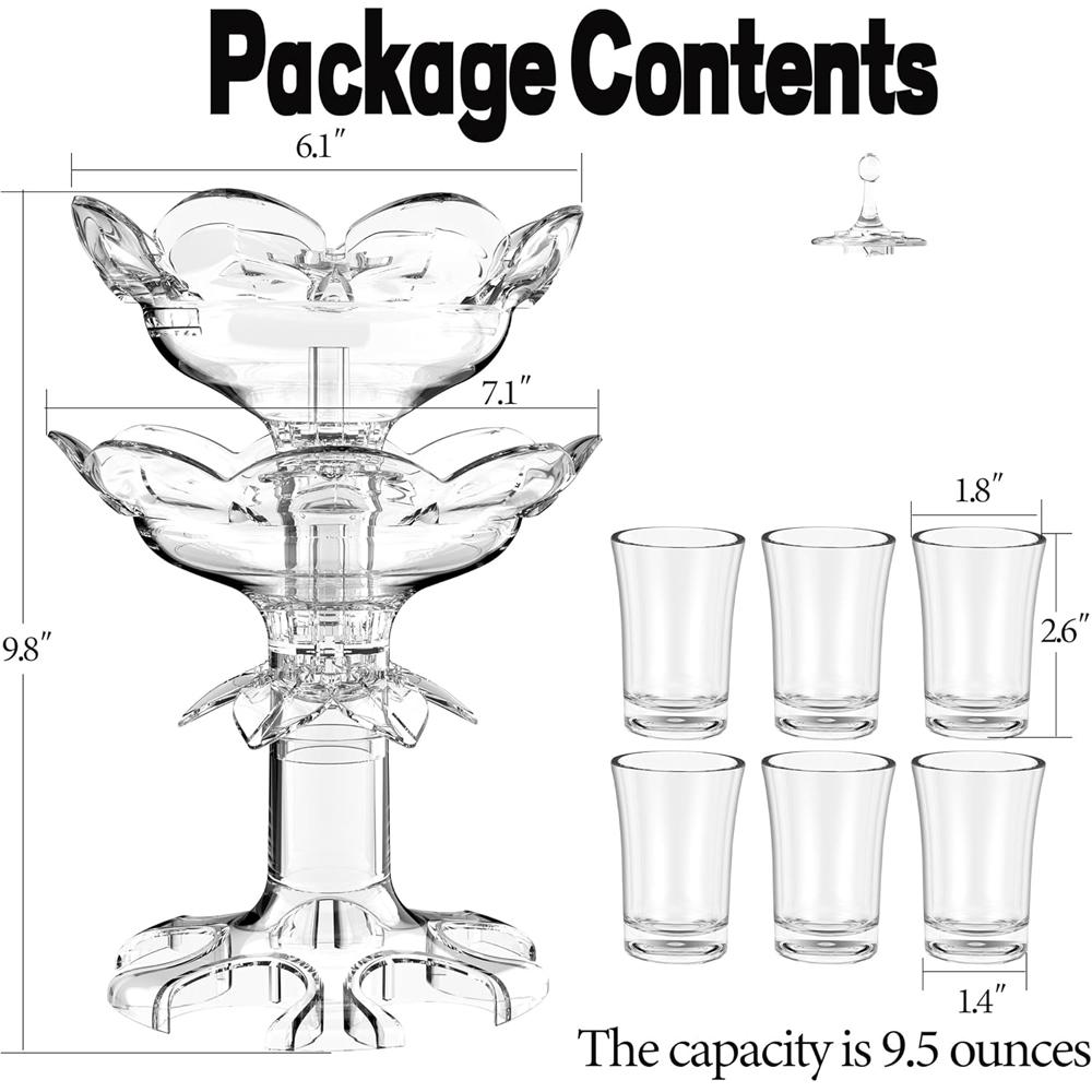 Drink Dispenser with 6 Shot Glasses Shot Dispenser and Holder with Bottle Opener, Shot Glasses Set Acrylic Liquor Dispenser