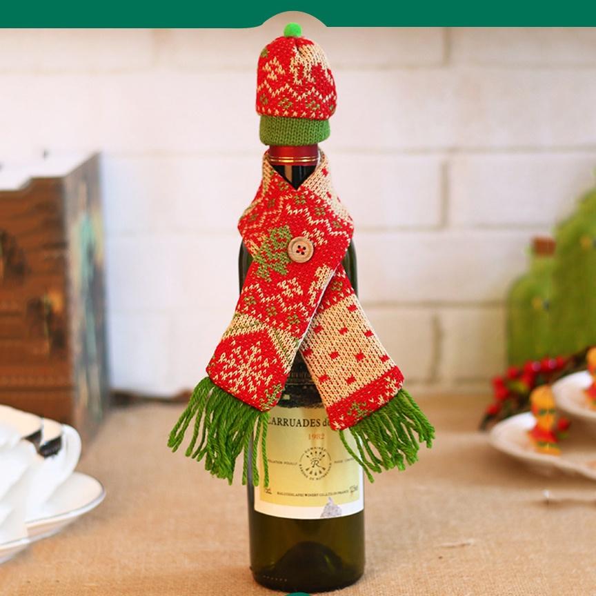Weihnachts-Weinflaschendekoration Strickschal Mütze Set Party Mode Geschenke