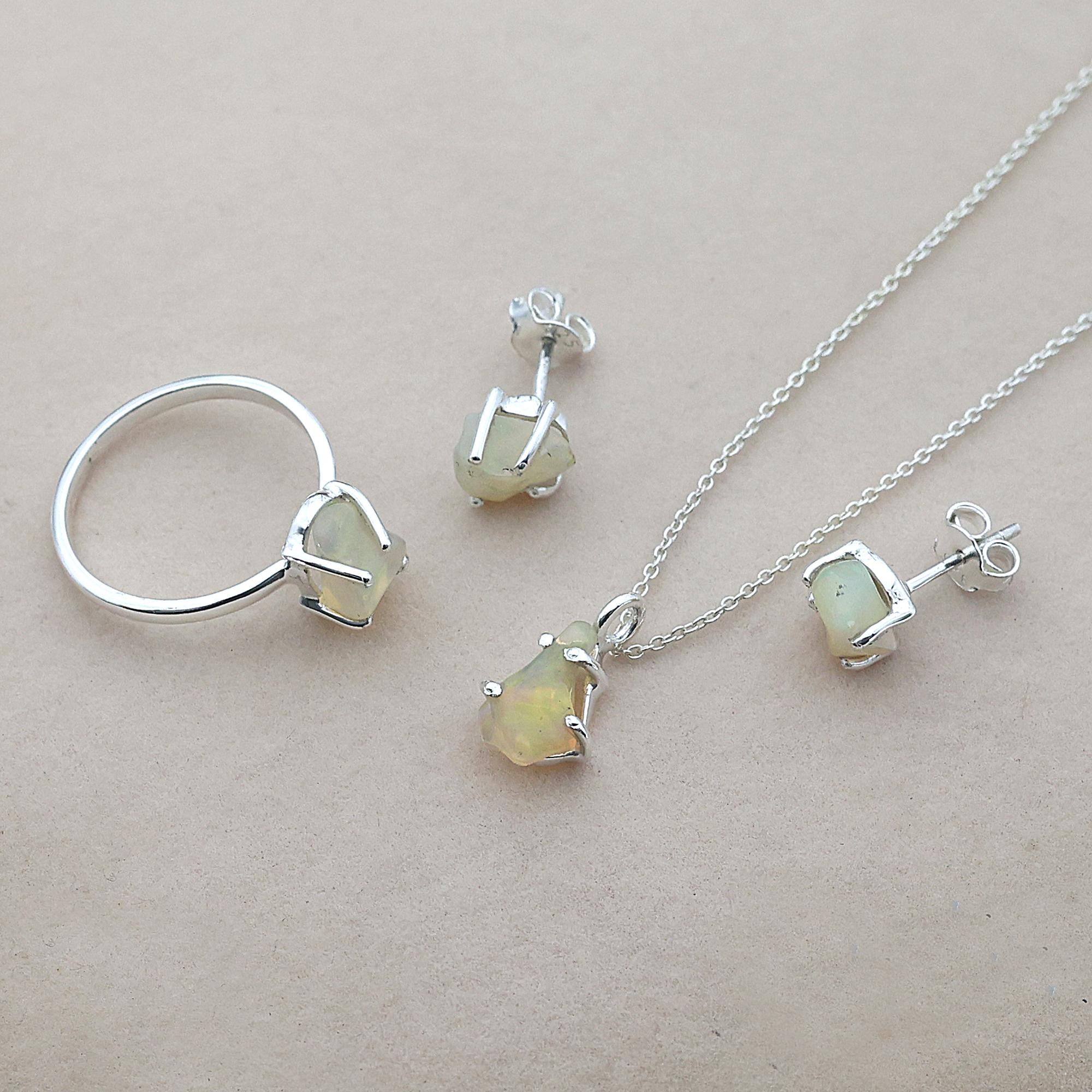 

Sterling Silver Opal Jewelry Set, Raw Gemstone Jewelry, Handmade Jewelry 12 жовтий