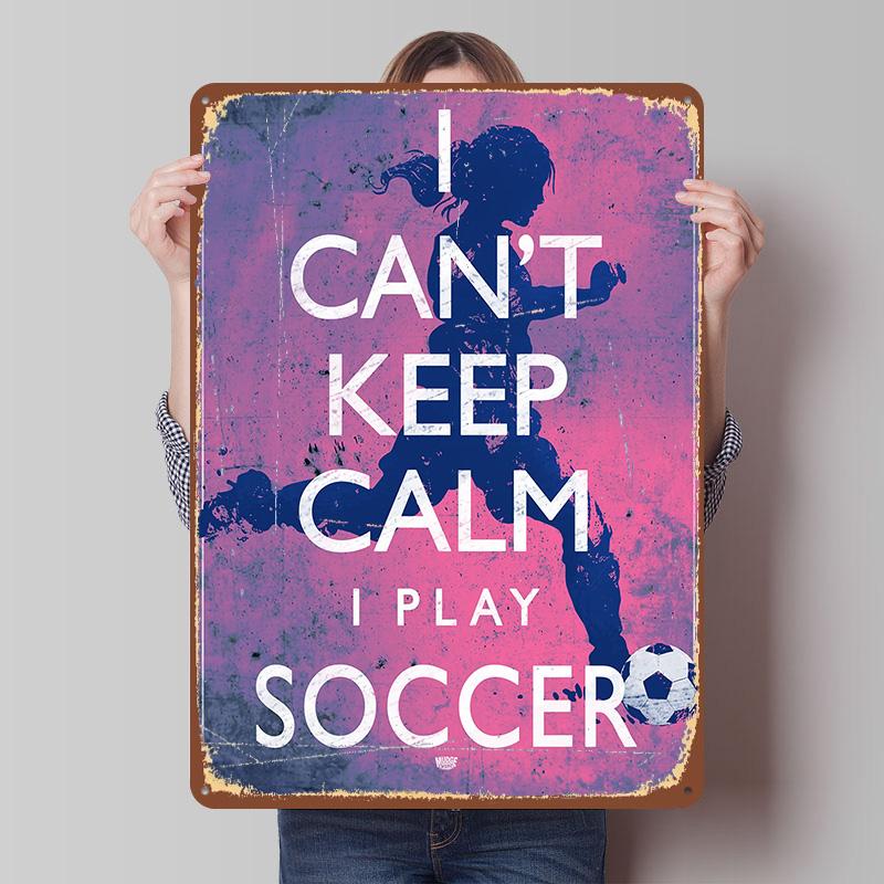 Keep Calm Girls Soccer Tinplate Poster Customized Wall Art Vintage Metal Signs Retro Tin Plaque for Office Decoration Room Decor 7.9x11.8In(20x30cm)