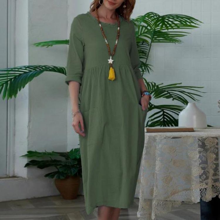 Hohe Taille A-Linie Midi-Kleid für Damen Sommer Locker Kleid Tägliche Kleidung Schrumpffest Schönes Anziehen
