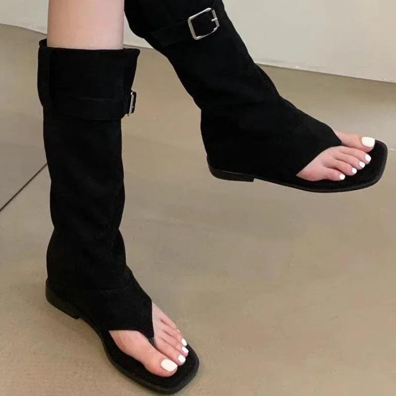 Fashion Designer Women's Boots Fashion Open Toe Women Sandals Luxury Suede High Top Roman Sandal Outdoor Versatile Women Knee High Boots