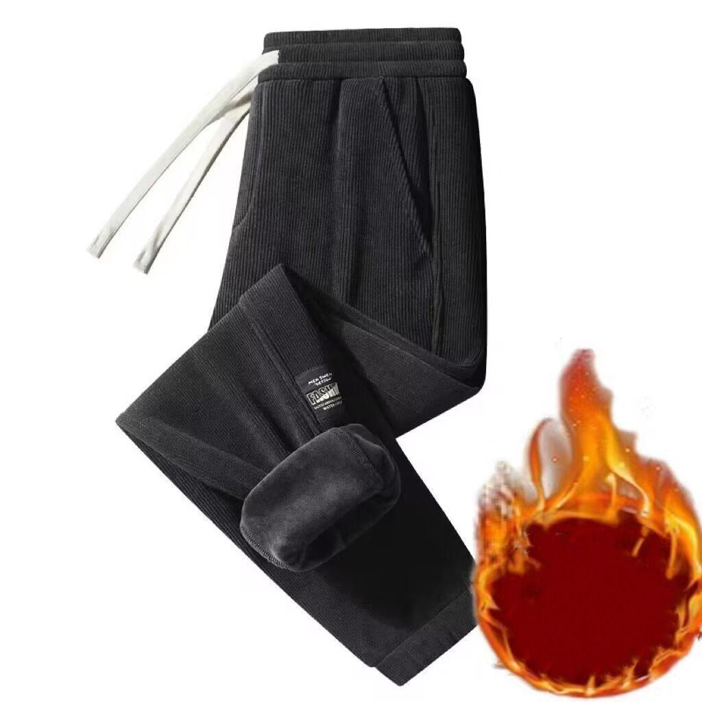 

Вельветовые мужские толстые повседневные брюки для активного отдыха, теплые, модные, эластичные спортивные брюки, удобные, облегающие ноги, спортивные брюки L чёрный