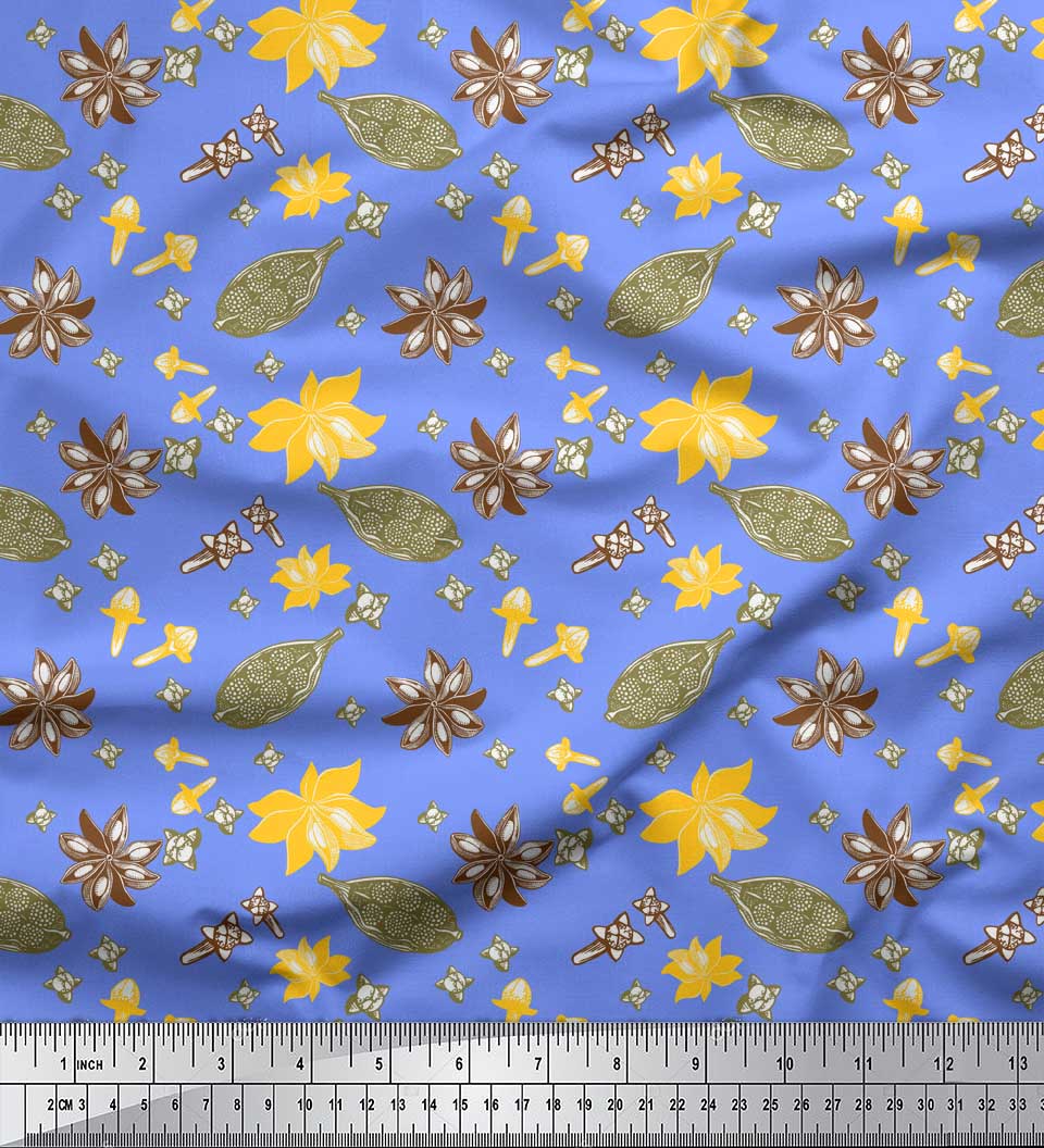

Soimoi Blue Japan Crepe Satin Тканина з кардамоном, бадьяном і гвоздикою. Тканина для харчового декору з принтом, метр 42 дюйма 42 Inch Wide - Poly Crepe синій