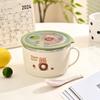 Stainless Steel Instant Noodle Bowl Bear Pattern Anti-scald Lunch Box Double Insulated with Lid Rice Bowl Kitchen Supplies